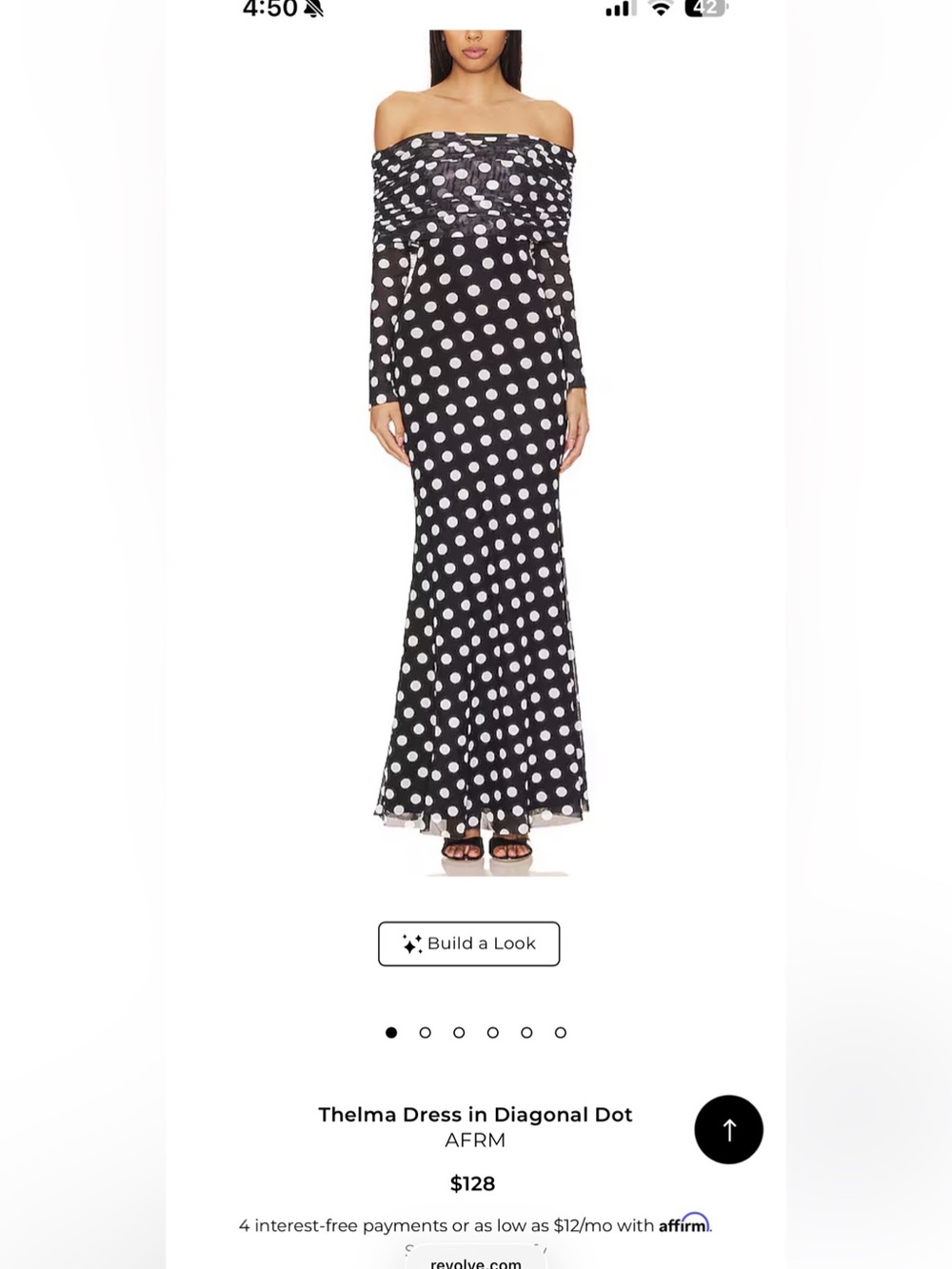 AFRM Dress in Diagonal Dot Off-Shoulder Polka Dot Maxi Size Small